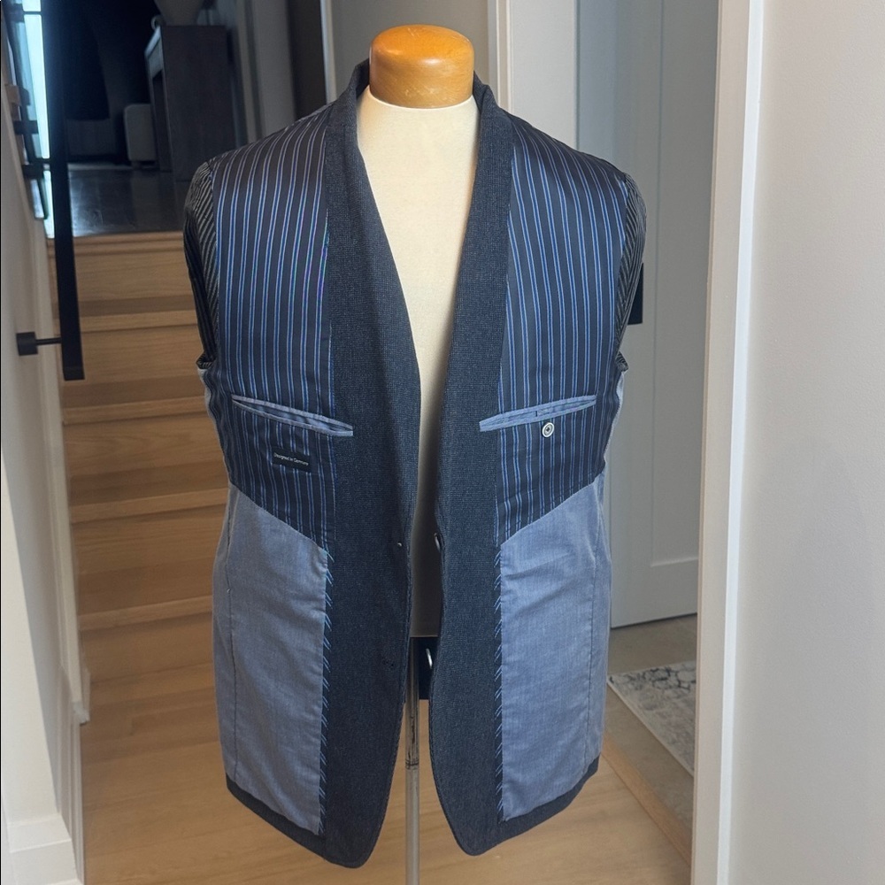Bugatti Flexcity Blue Charcoal Blazer – Size 42R – Wool Blend Elbow Patch - Picture 6 of 11